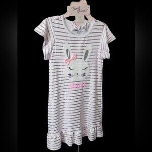 Sweet Dreams Nightgown dress pajama Size  10 girls white rosegold bunny striped